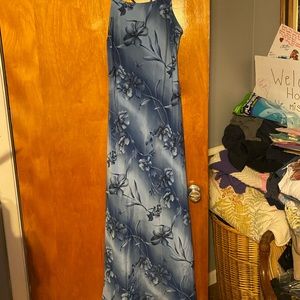 Long blue flower dress open back